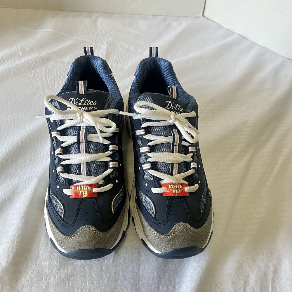 Skechers D'Lites Womens New Journey Athletic Walking Shoes Sz 8.5W Navy 11947